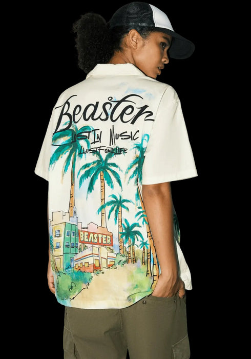 American Hawaiian Cotton Printed Casual Stand Collar T-Shirt - PSYLOS 1, American Hawaiian Cotton Printed Casual Stand Collar T-Shirt, T-Shirt, BEASTER, PSYLOS 1